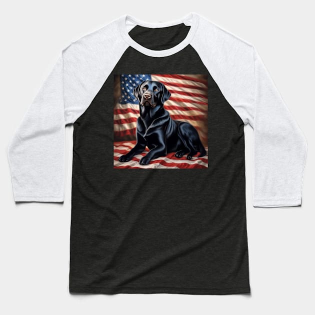 Patriotic Black Labrador Baseball T-Shirt by AnchoredK9s